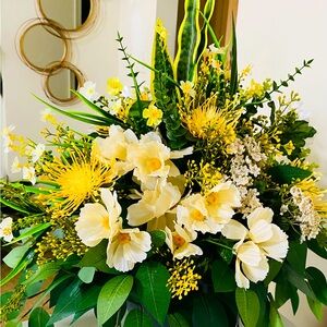 Spring/Summer artificial urn/ planter pot filler, floral arrangement.